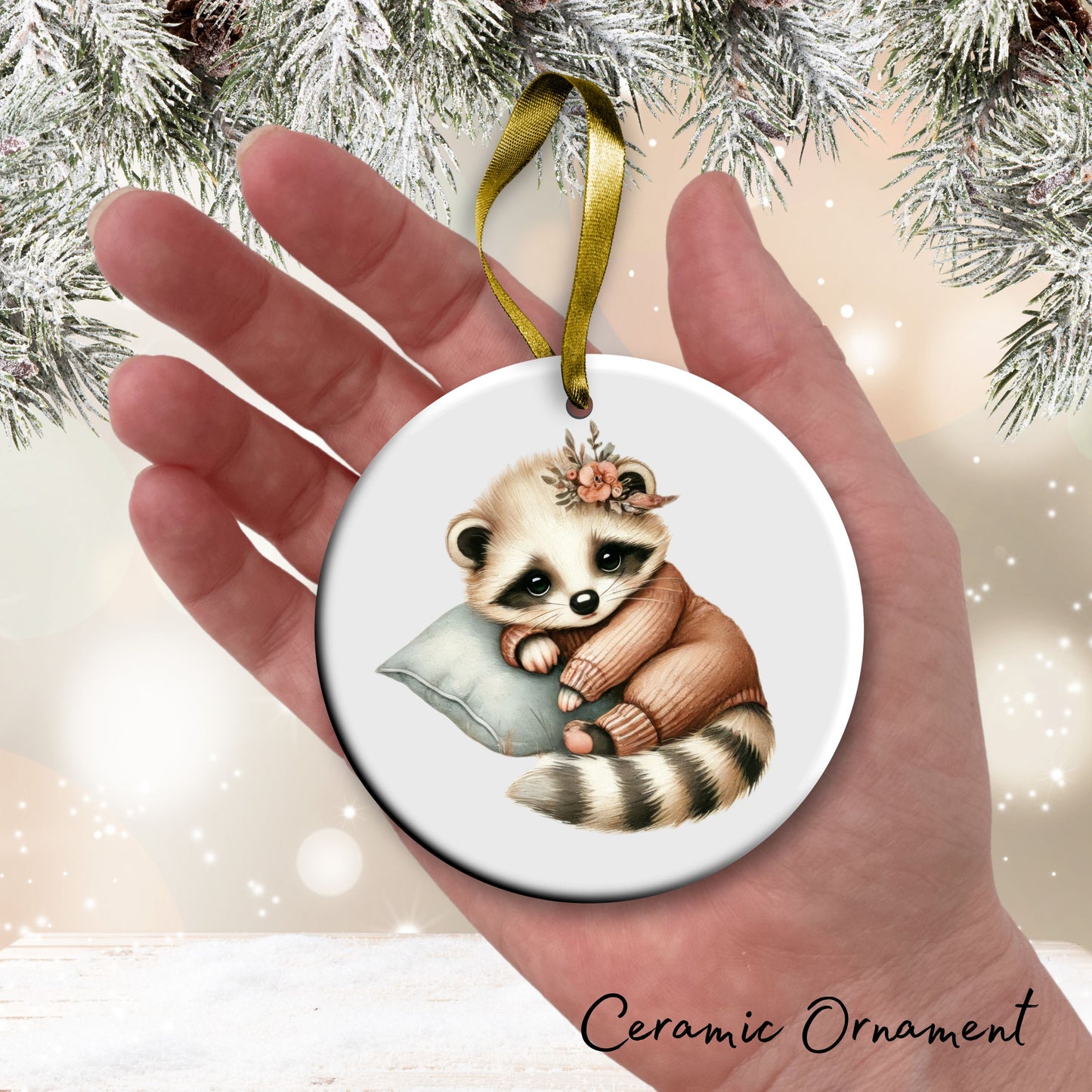Babys First Cozy Christmas Animal Ceramic Ornament 33-19