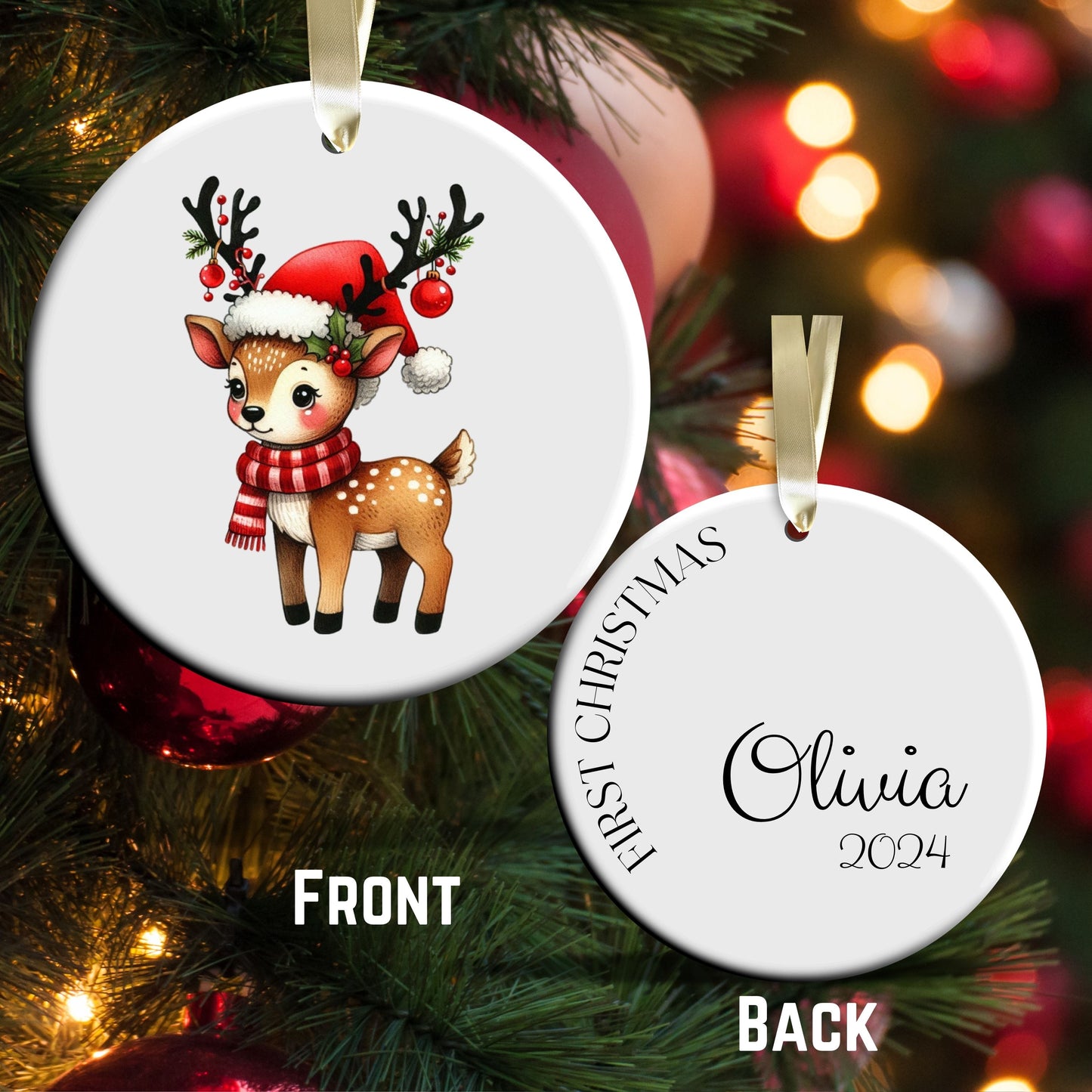 Babys First Christmas Reindeer Ceramic Ornament 57-01
