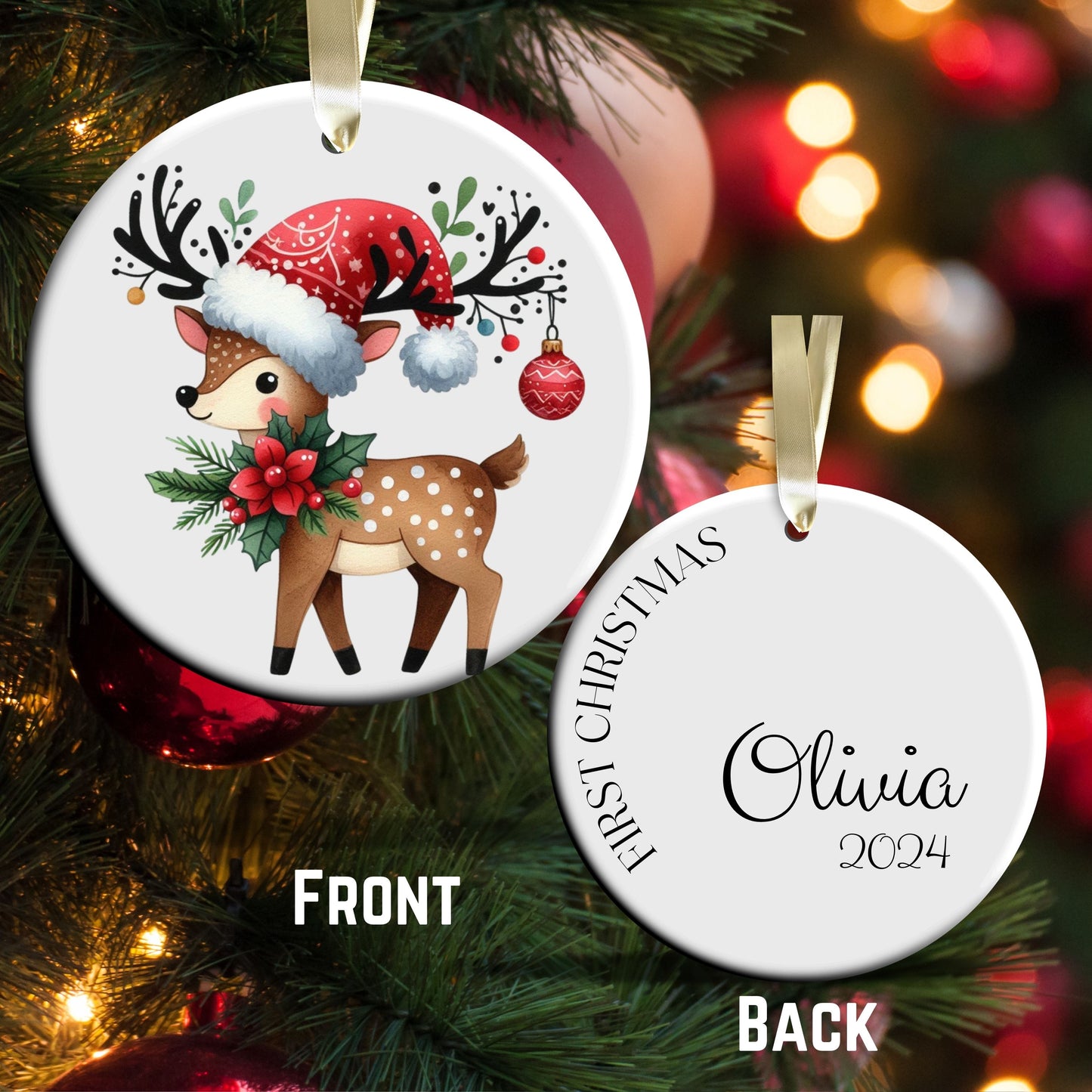 Babys First Christmas Reindeer Ceramic Ornament 57-08