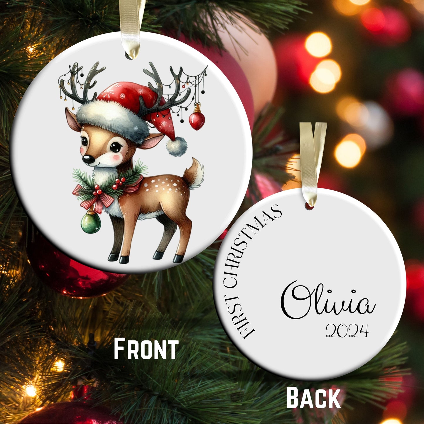 Babys First Christmas Reindeer Ceramic Ornament 57-09