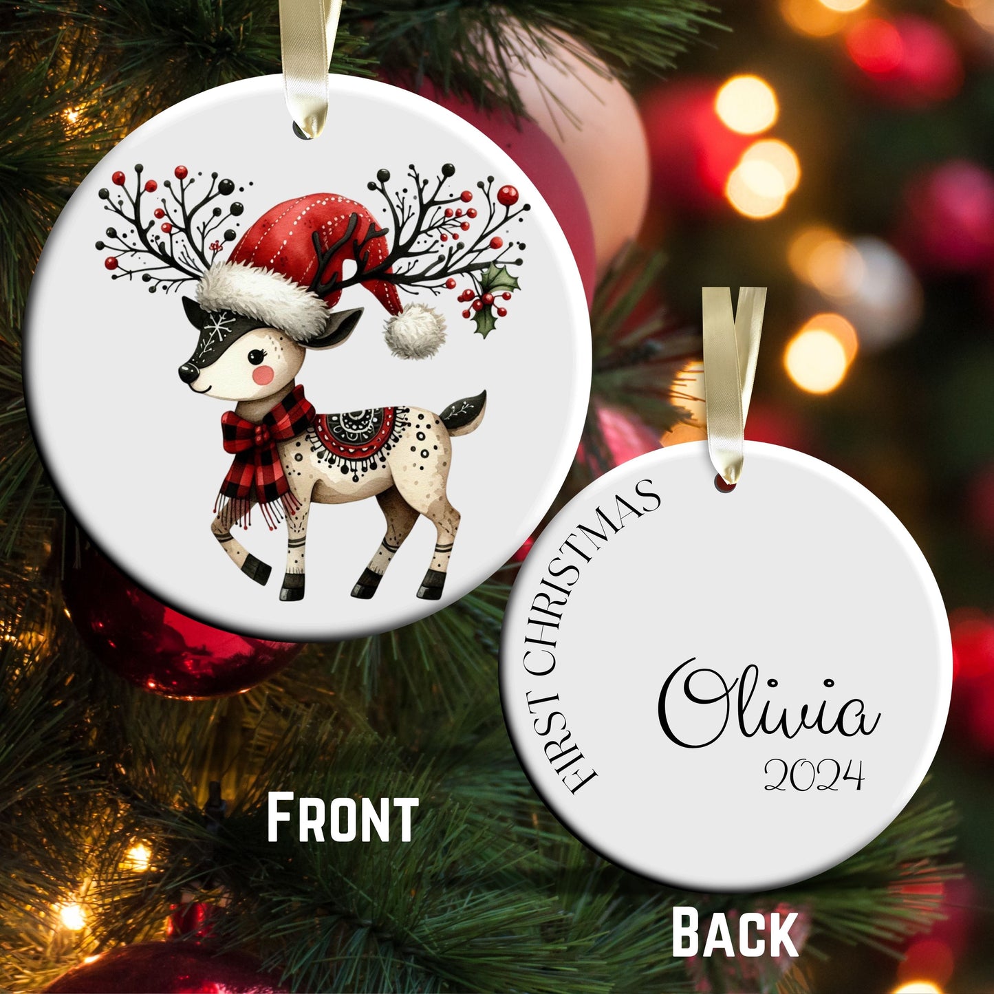 Babys First Christmas Reindeer Ceramic Ornament 57-18