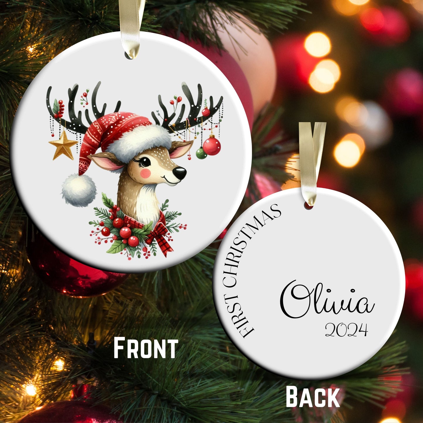Babys First Christmas Reindeer Ceramic Ornament 57-25