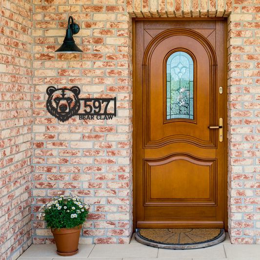 Bear_Face_Address_Metal_Sign_Black_Brick_Entrance_Mockup.png