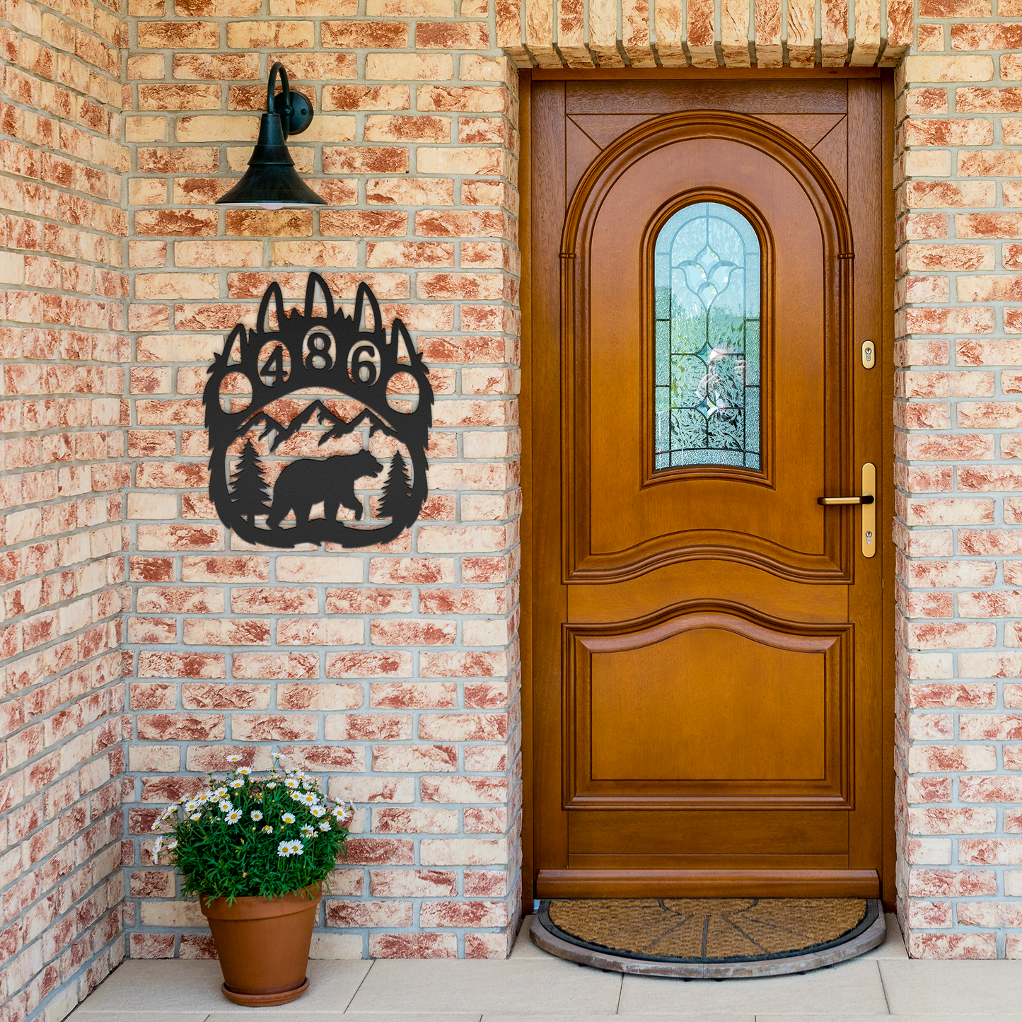 Bear_Paw_Metal_Address_Sign_Black_Brick_Entrance_Mockup.png