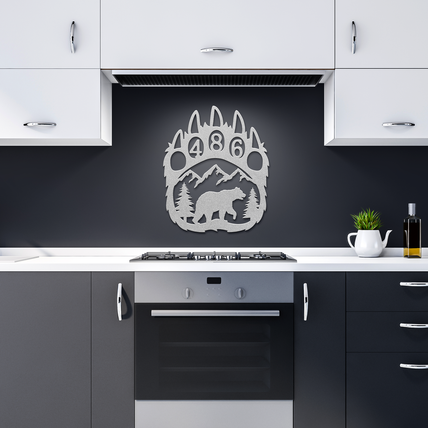 Bear_Paw_Metal_Address_Sign_Silver_Dark_Kitchen_Mockup.png