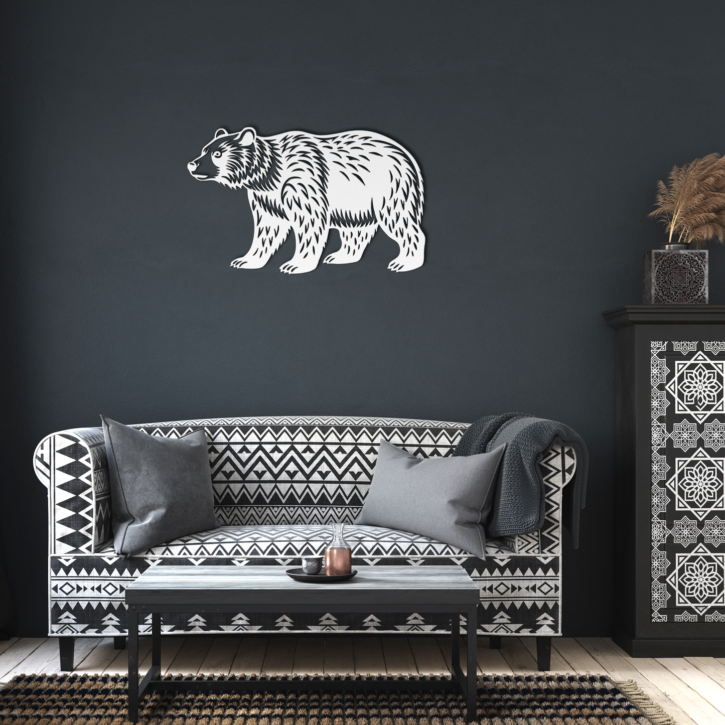 Bear_Silhouette_Metal_Art_Decor_White_Dark_Living_Room_Mockup.png