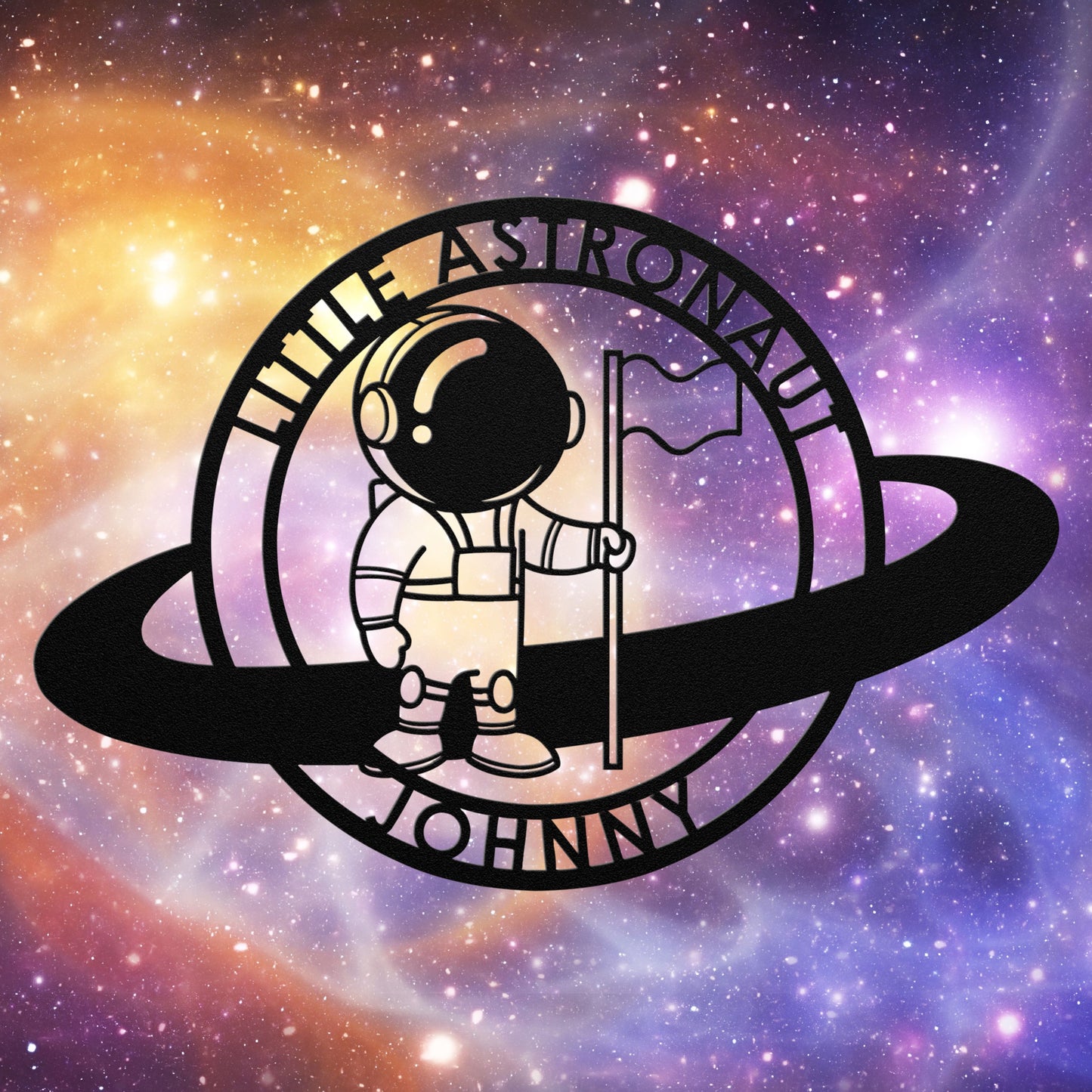 Little Astronaut with Flag Metal Sign
