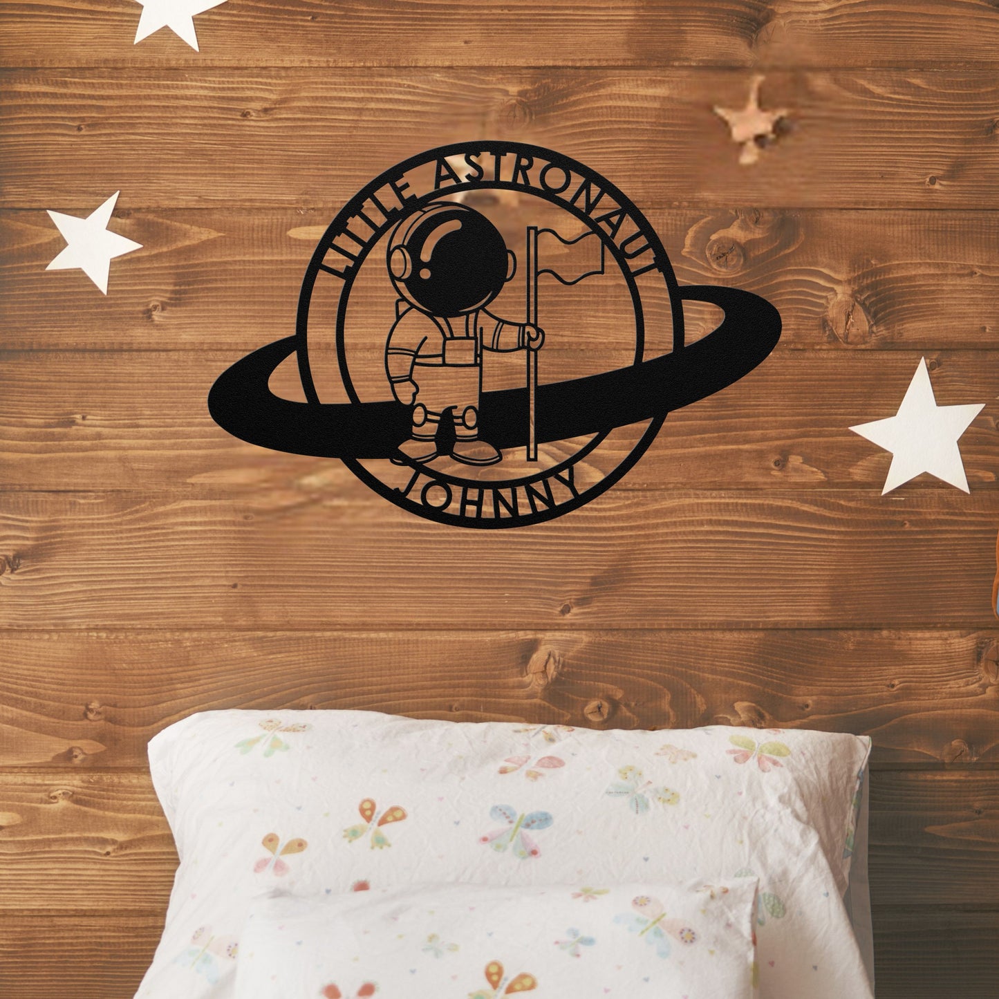 Little Astronaut with Flag Metal Sign