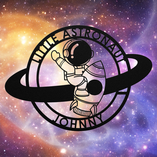 Little Astronaut with Ship Metal Sign