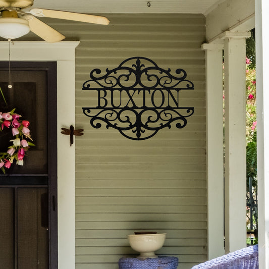 Fancy Scroll Custom Name Metal Sign