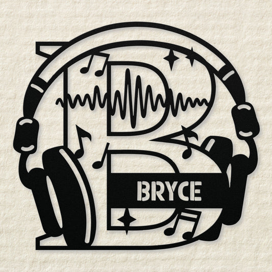 Personalized Headphones Monogram Letter B - Metal Sign