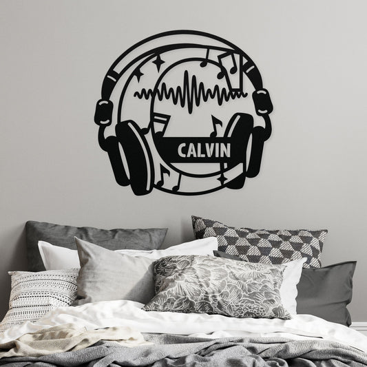 Personalized Headphones Monogram Letter C - Metal Sign