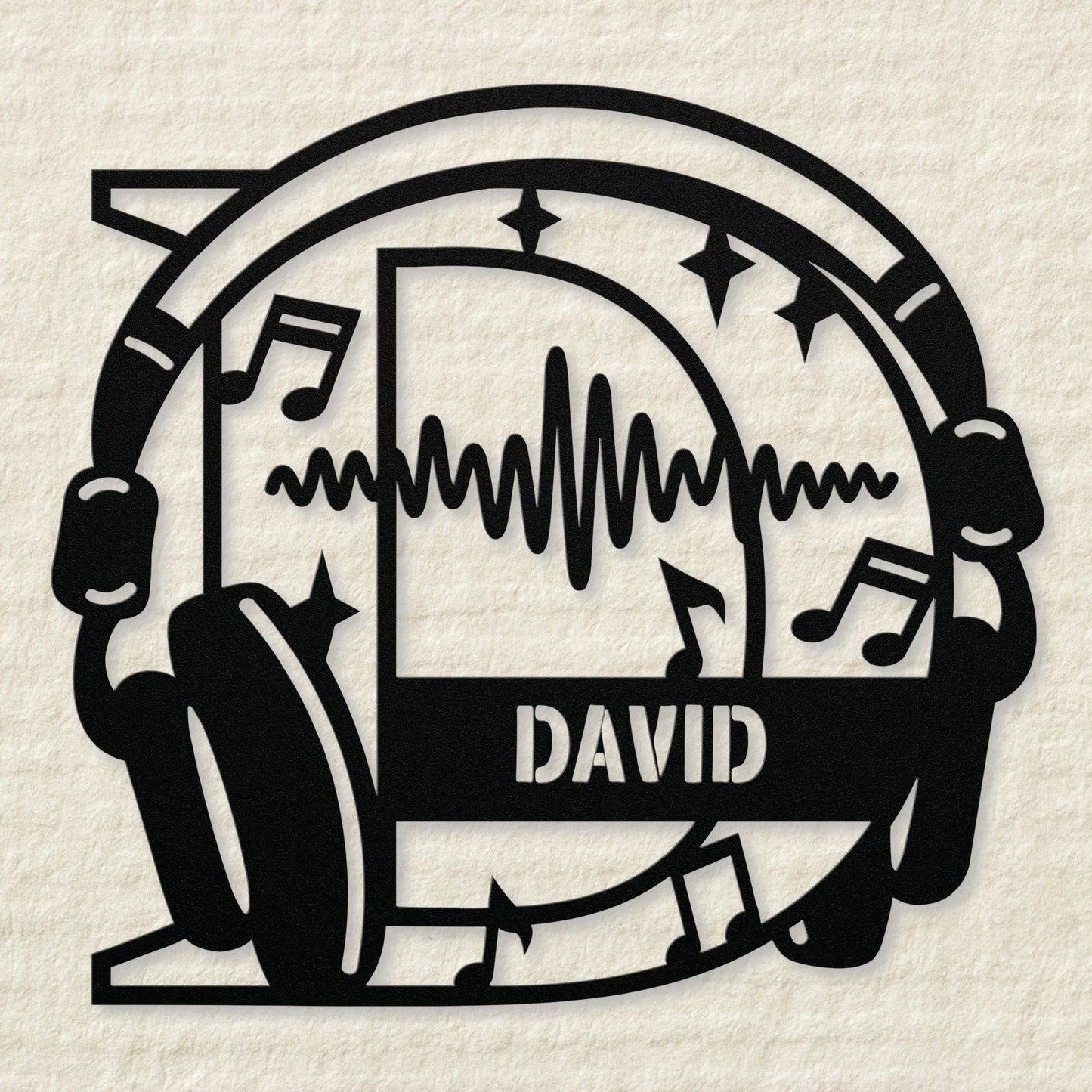 Personalized Headphones Monogram Letter D - Metal Sign