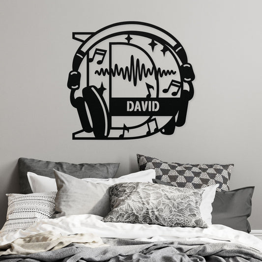Personalized Headphones Monogram Letter D - Metal Sign