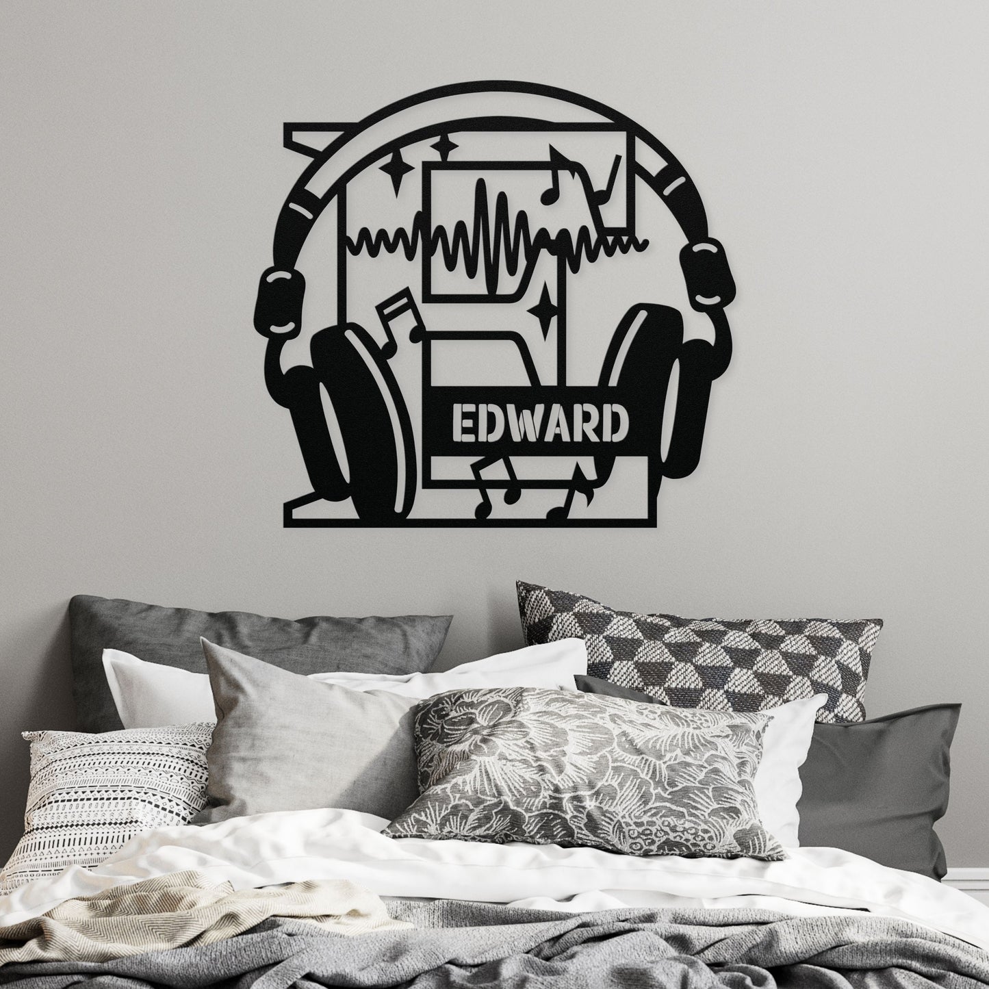 Personalized Headphones Monogram Letter E - Metal Sign