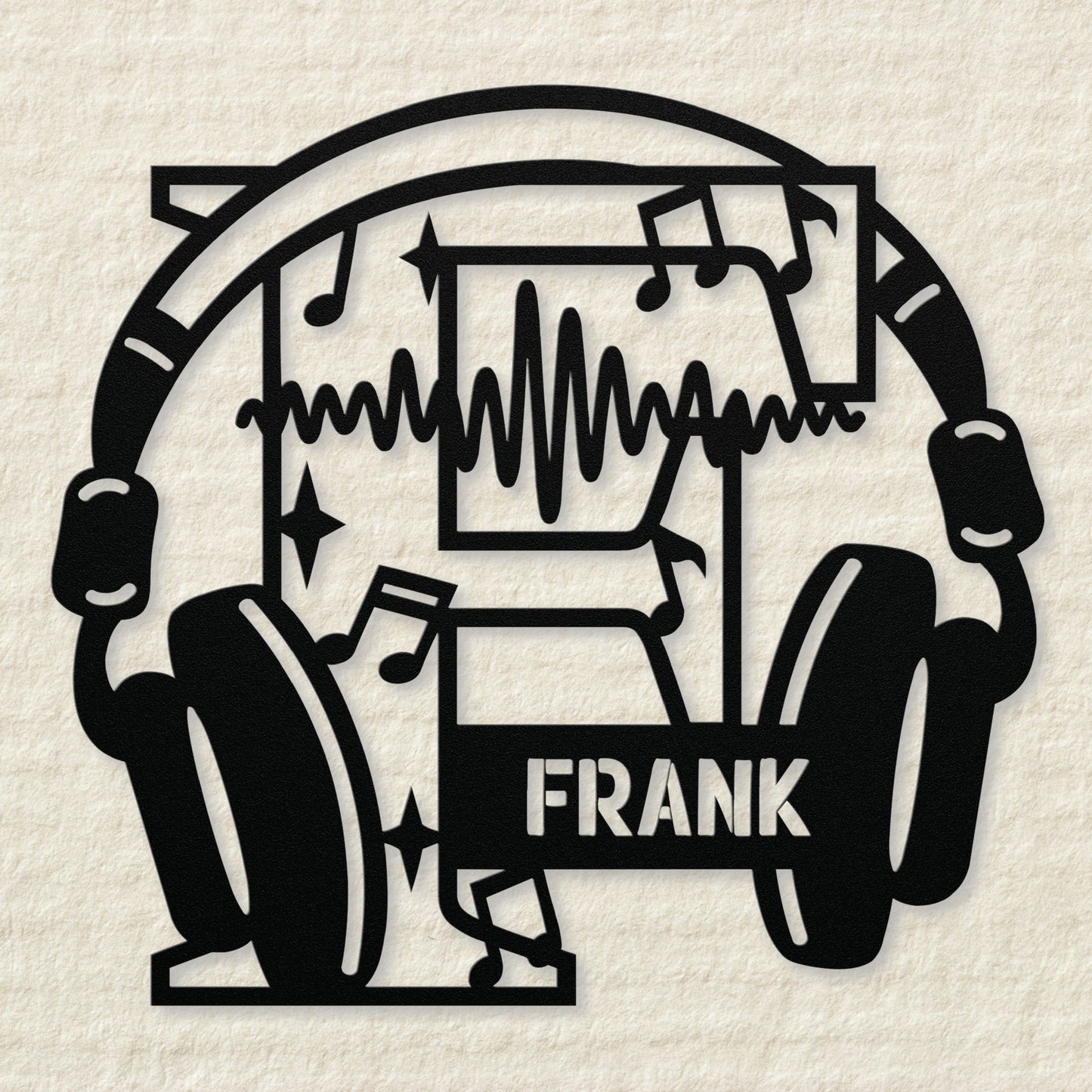 Personalized Headphones Monogram Letter F - Metal Sign