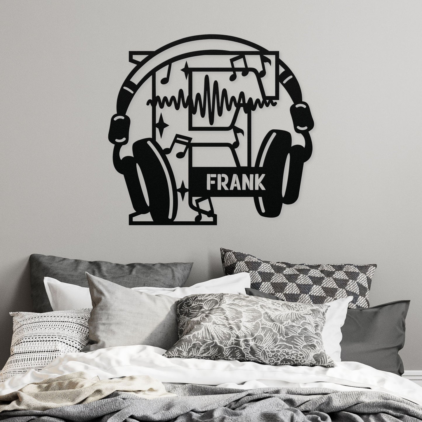 Personalized Headphones Monogram Letter F - Metal Sign