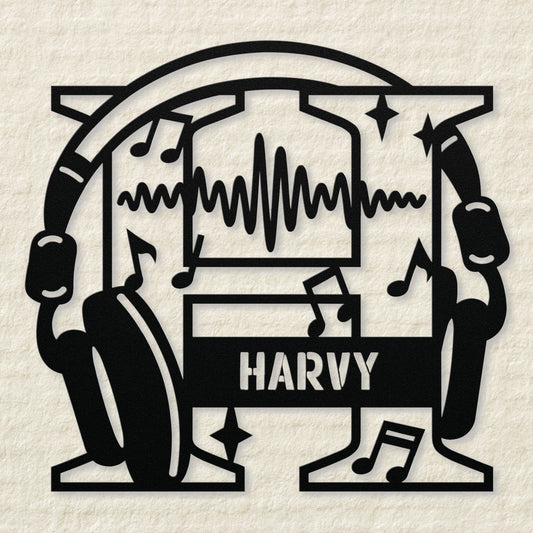 Personalized Headphones Monogram Letter H - Metal Sign
