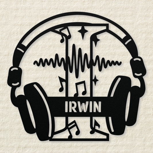Personalized Headphones Monogram Letter I - Metal Sign