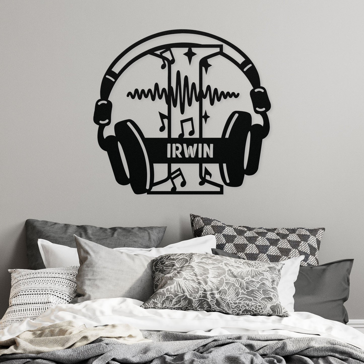 Personalized Headphones Monogram Letter I - Metal Sign