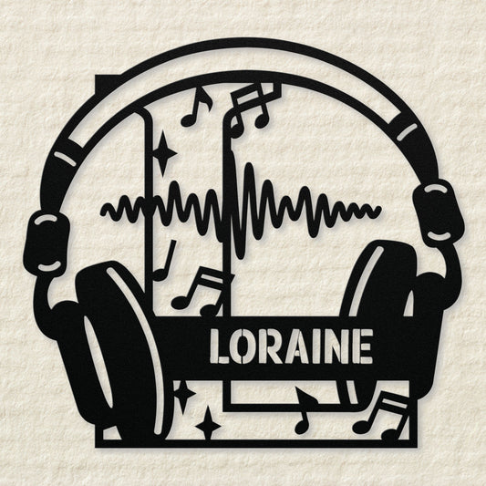 Personalized Headphones Monogram Letter L - Metal Sign