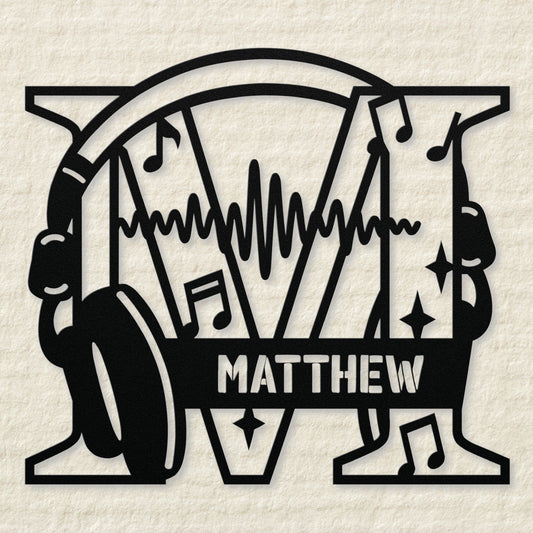 Personalized Headphones Monogram Letter M - Metal Sign