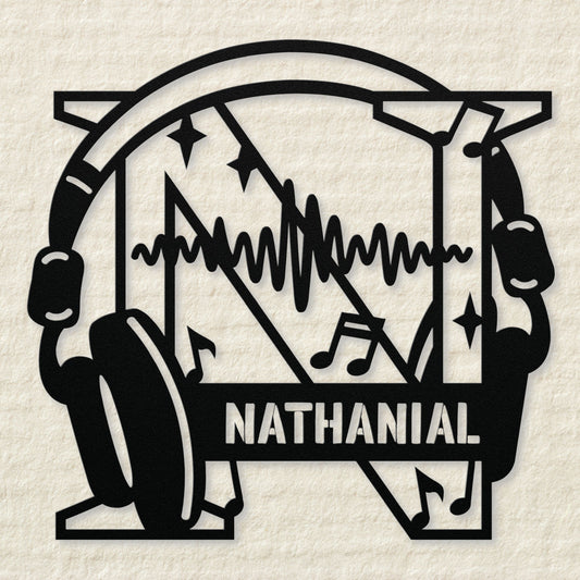 Personalized Headphones Monogram Letter N - Metal Sign