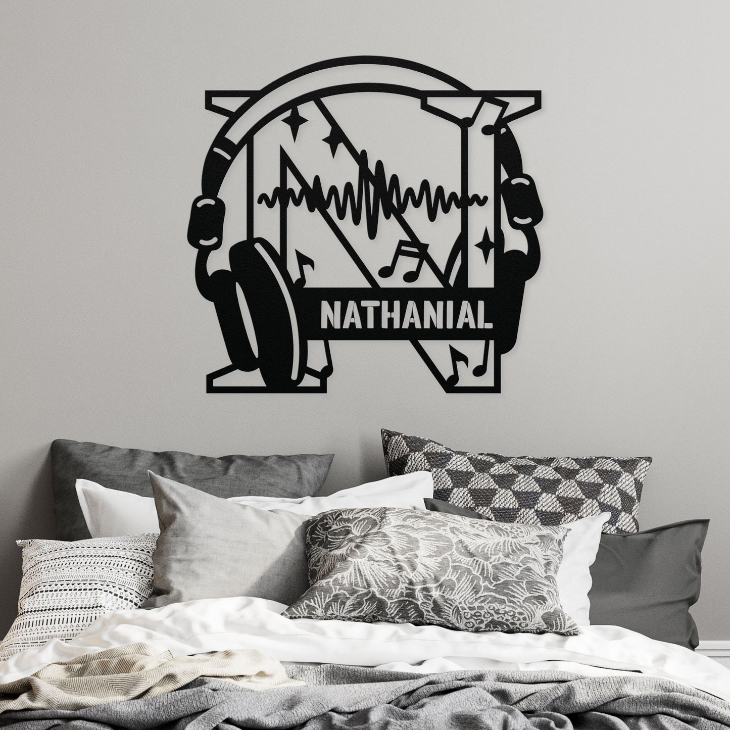 Personalized Headphones Monogram Letter N - Metal Sign