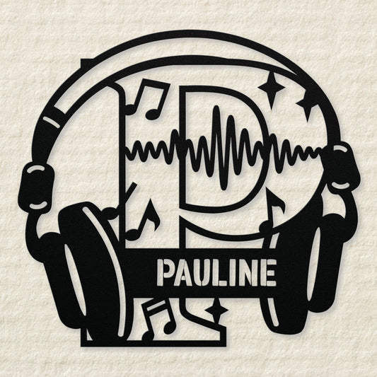 Personalized Headphones Monogram Letter P - Metal Sign
