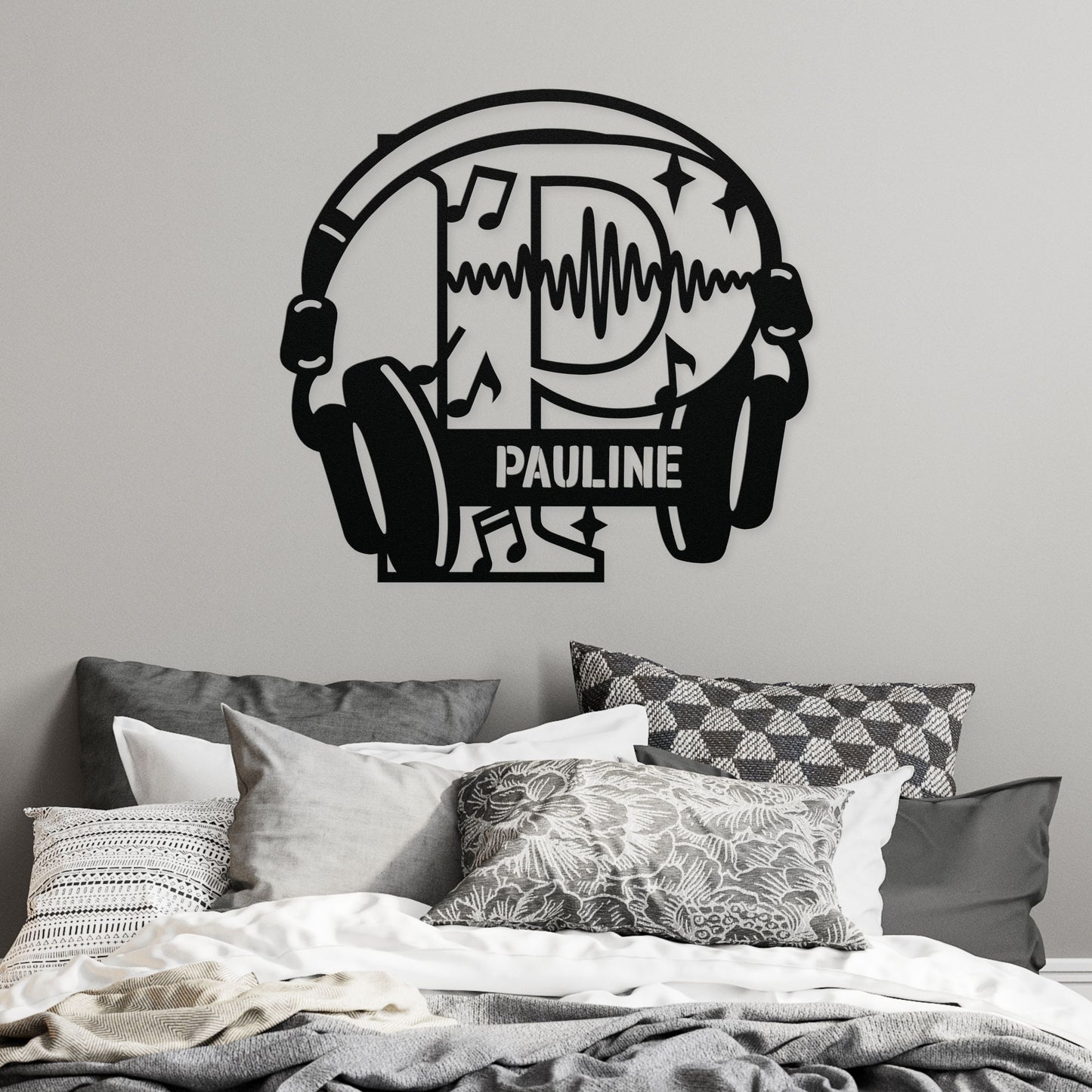 Personalized Headphones Monogram Letter P - Metal Sign