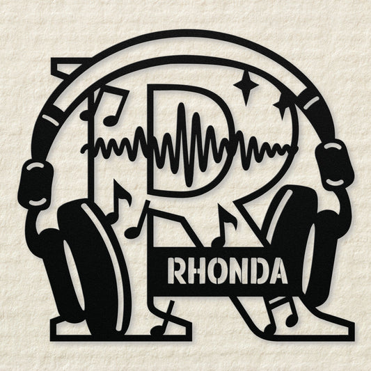Personalized Headphones Monogram Letter R - Metal Sign