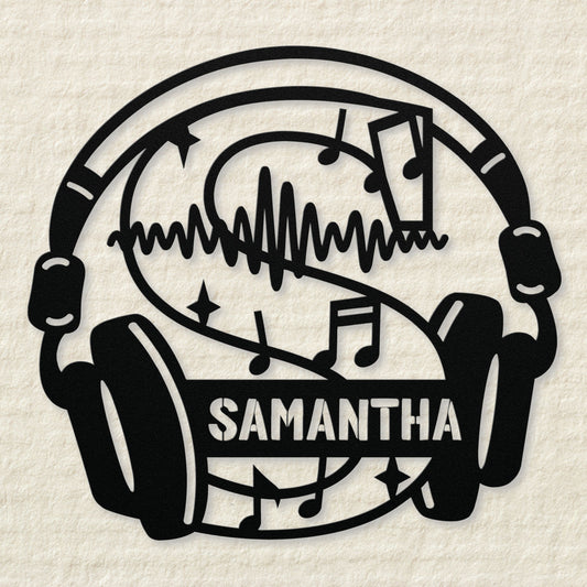 Personalized Headphones Monogram Letter S - Metal Sign