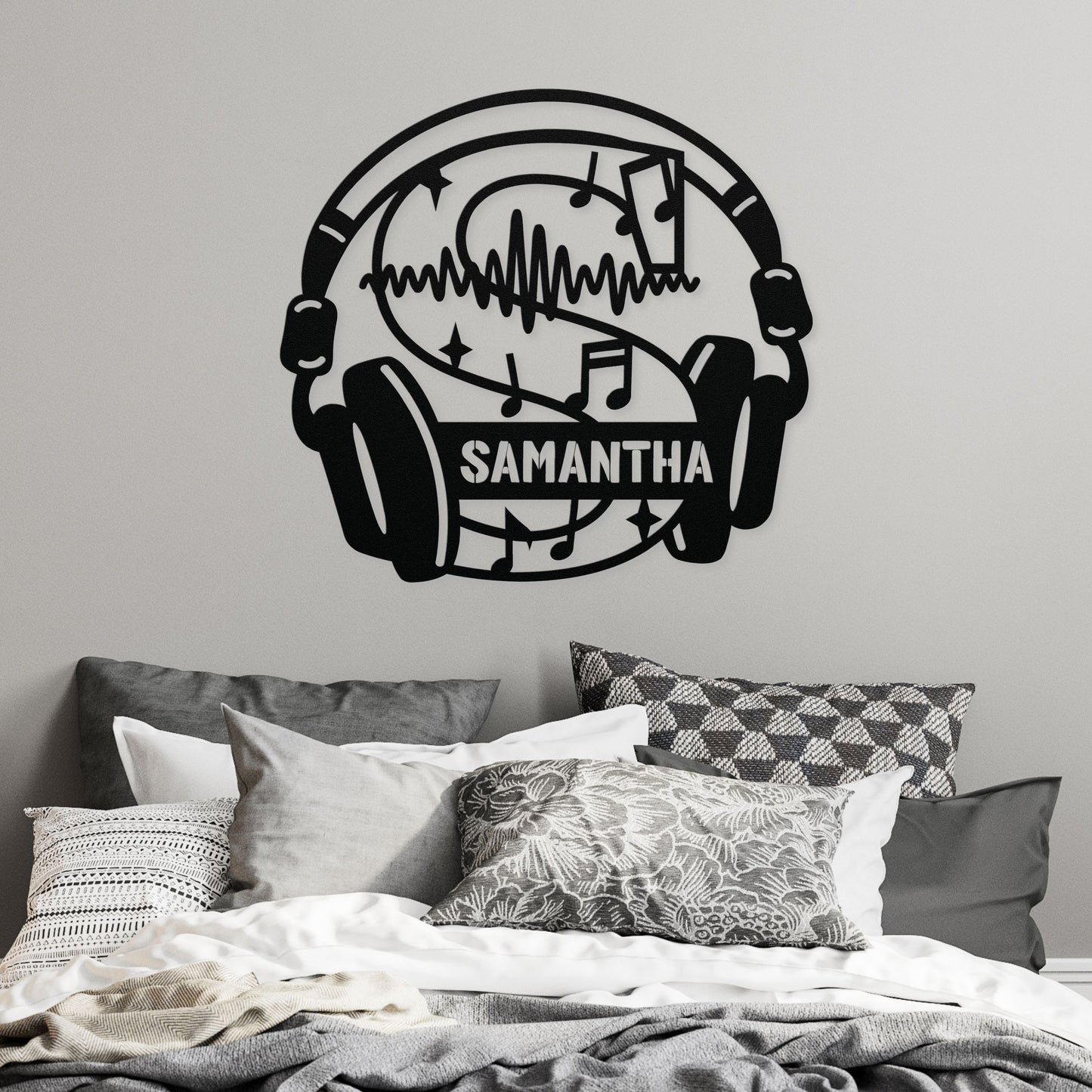 Personalized Headphones Monogram Letter S - Metal Sign