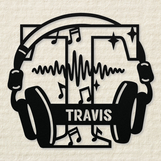 Personalized Headphones Monogram Letter T - Metal Sign