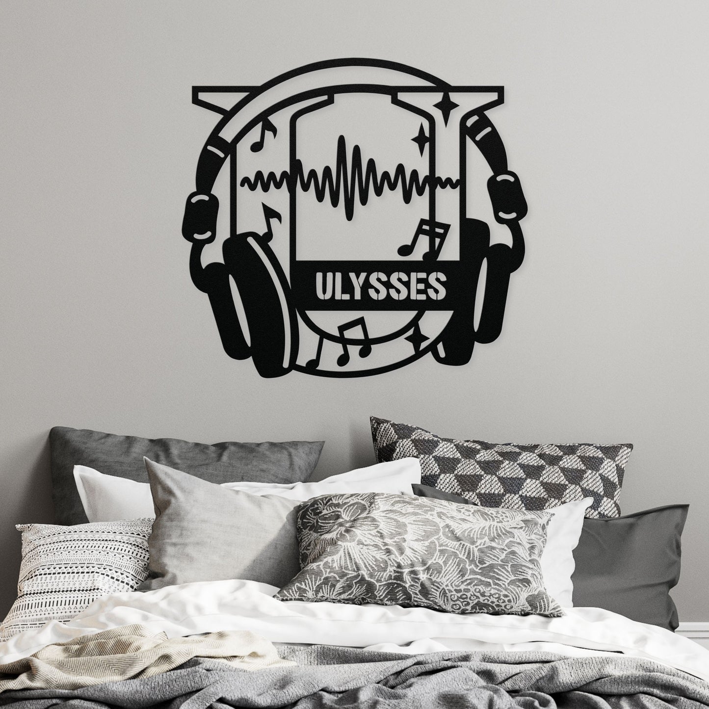 Personalized Headphones Monogram Letter U - Metal Sign
