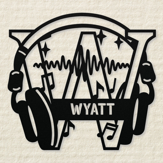 Personalized Headphones Monogram Letter W - Metal Sign