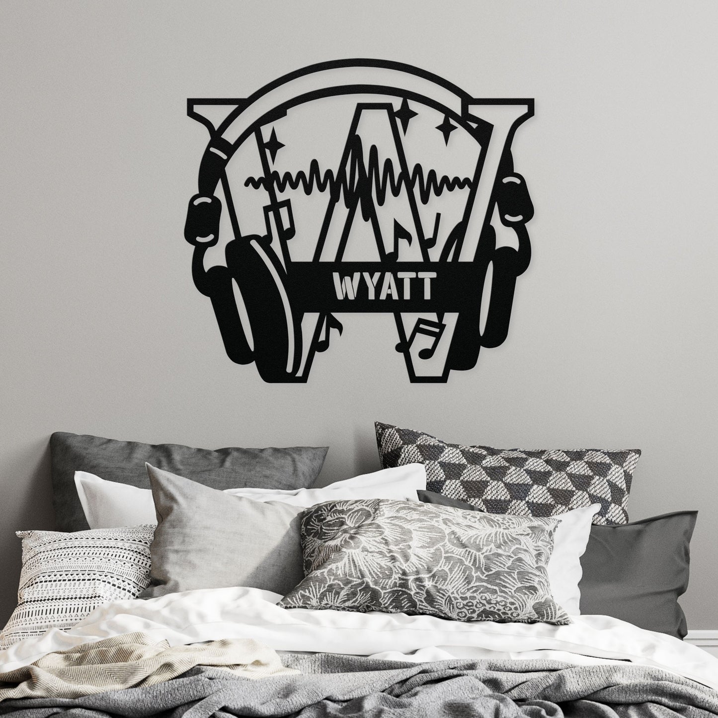 Personalized Headphones Monogram Letter W - Metal Sign