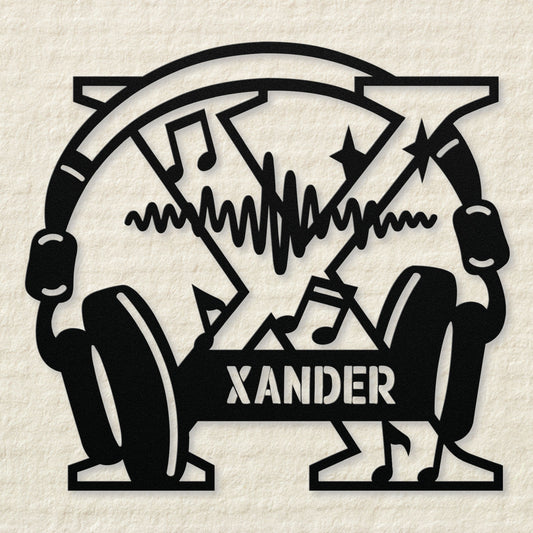 Personalized Headphones Monogram Letter X - Metal Sign