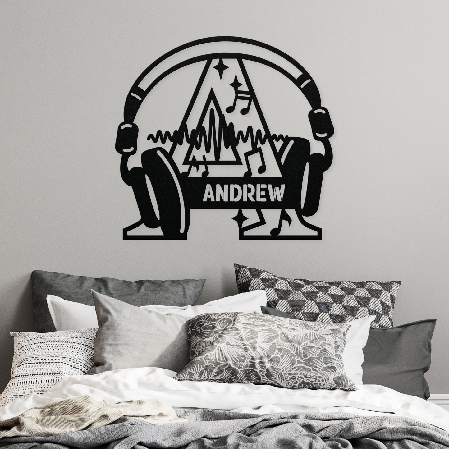 Personalized Headphones Monogram Letter A - Metal Sign