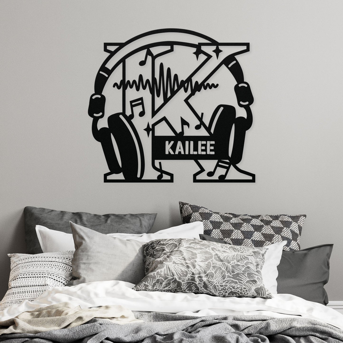 Personalized Headphones Monogram Letter K - Metal Sign