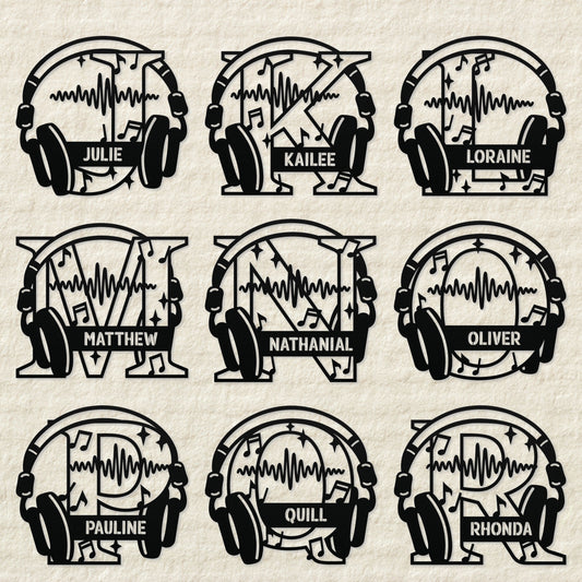 Personalized Headphones Monogram Metal Sign