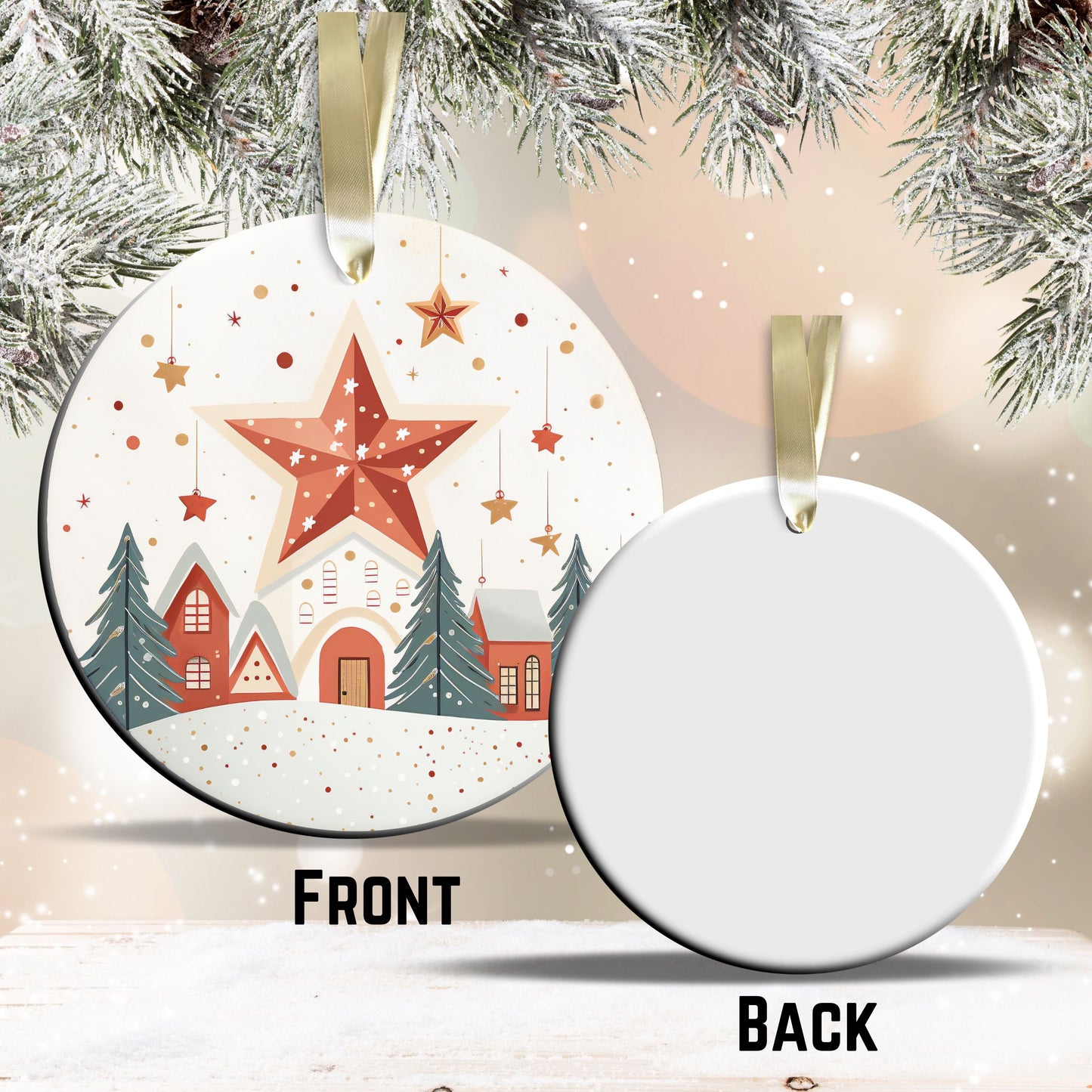 Nordic Watercolor Christmas Ceramic Ornament 43-16 Nativity Star