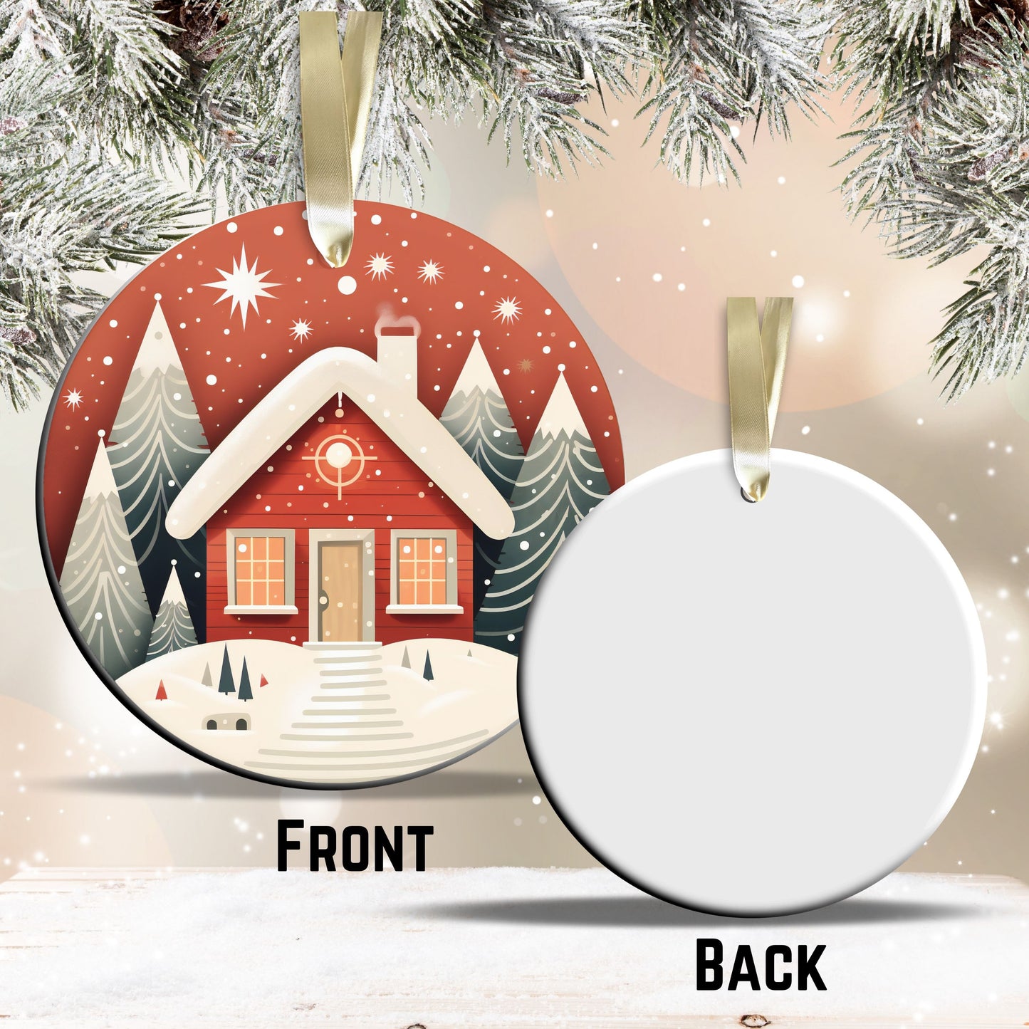 Nordic Watercolor Christmas Ceramic Ornament 43-14 House