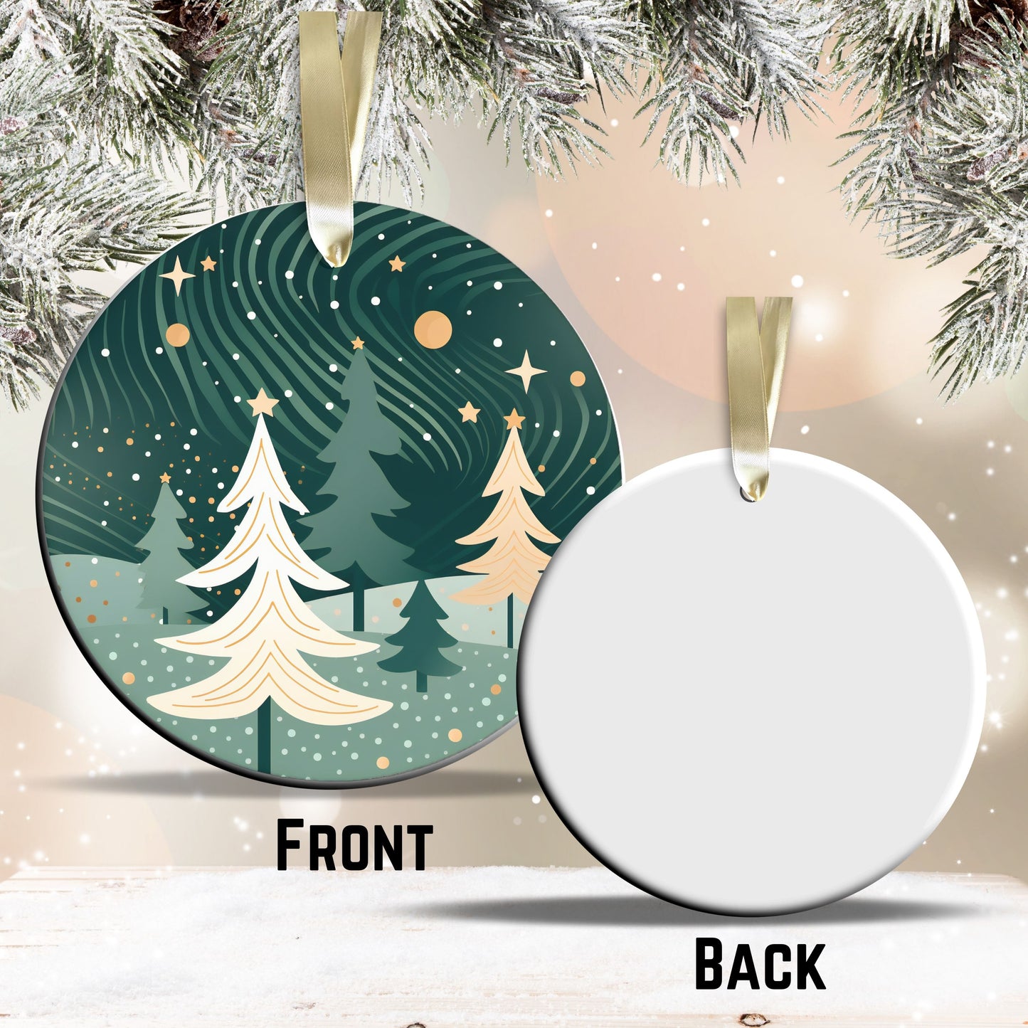 Nordic Watercolor Christmas Ceramic Ornament 43-17 Xmas Tree