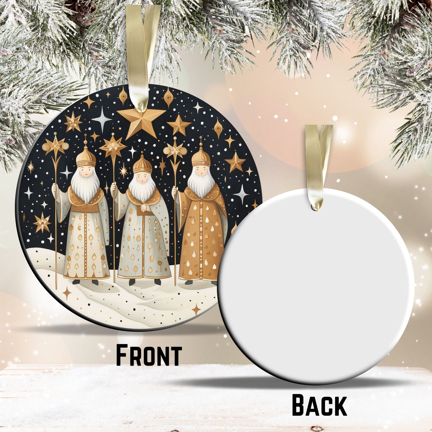 Nordic Watercolor Christmas Ceramic Ornament 43-02 Three Wise Men