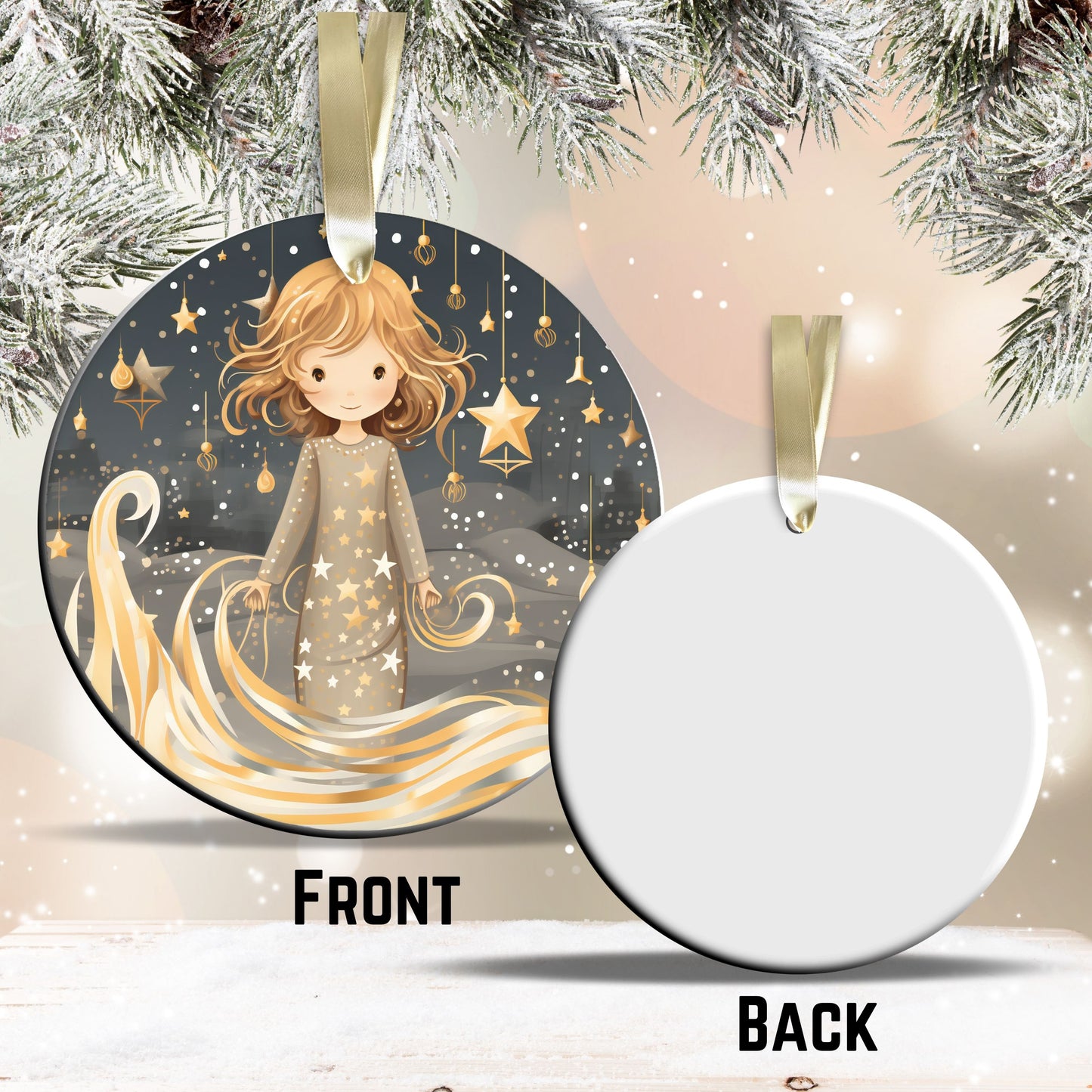 Nordic Watercolor Christmas Ceramic Ornament 43-27 Angel