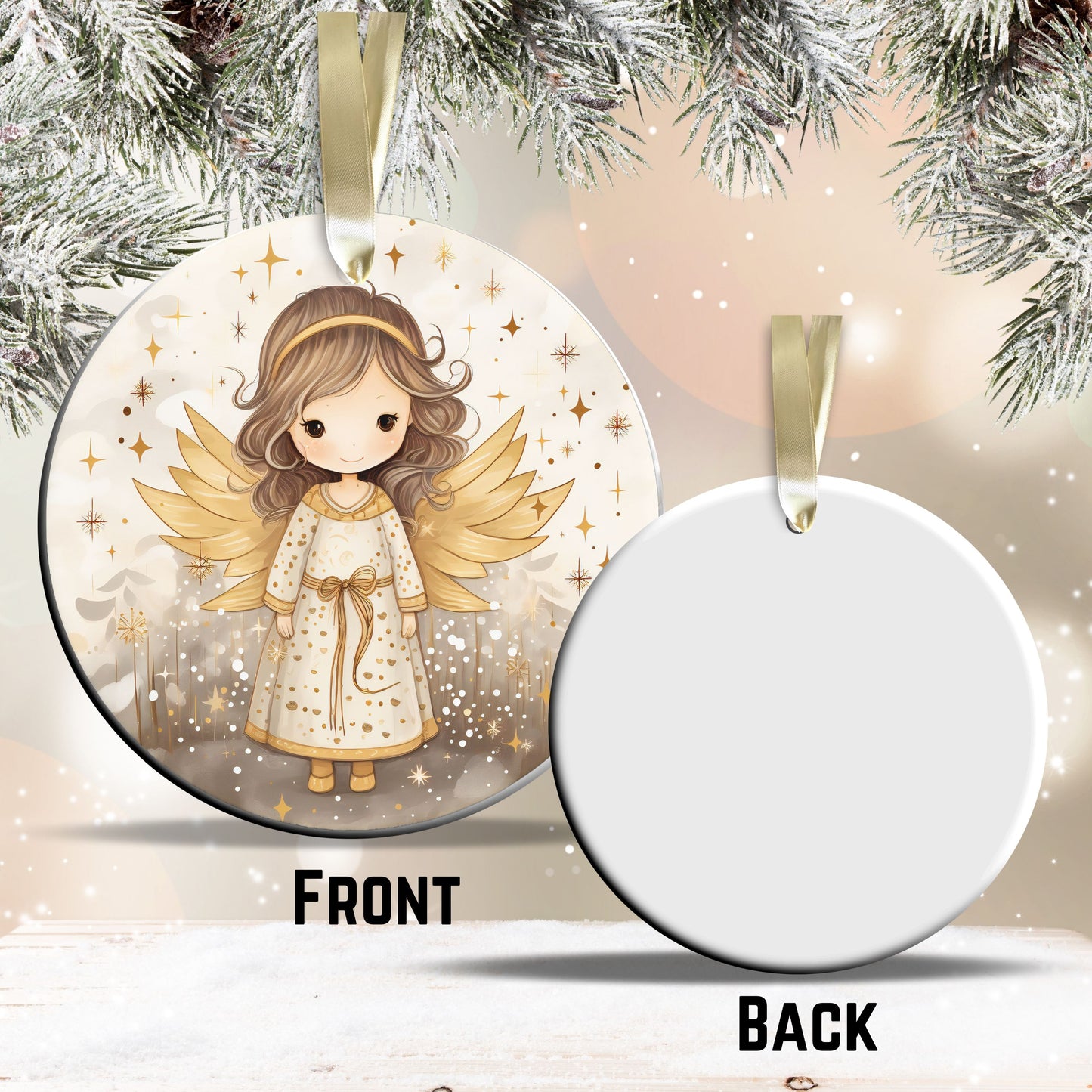 Nordic Watercolor Christmas Ceramic Ornament 43-28 Angel