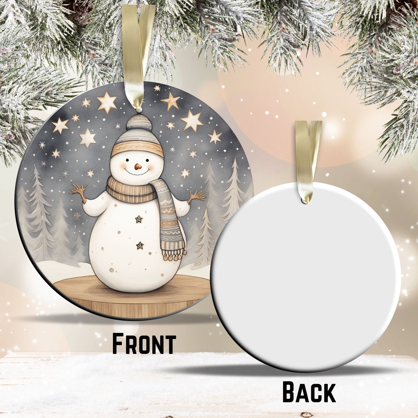 Nordic Watercolor Christmas Ceramic Ornament 43-01 Winter Snowman