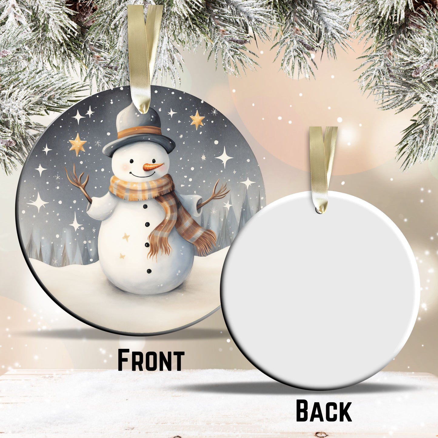 Nordic Watercolor Christmas Ceramic Ornament 43-32 Snowman