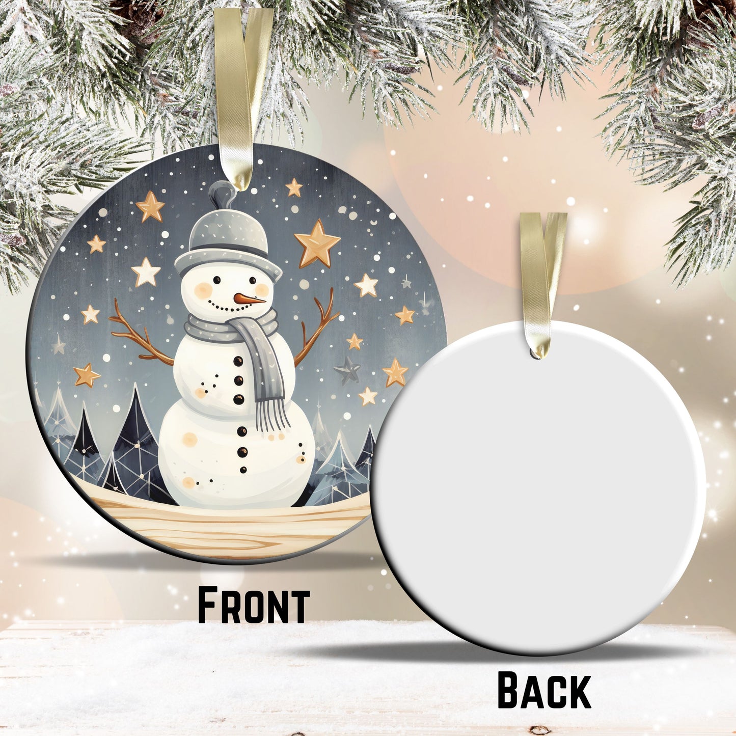 Nordic Watercolor Christmas Ceramic Ornament 43-05 Winter Snowman